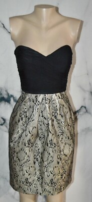 ATELIER ALYCE SATIN ROUGE COLLECTION Black Gray Gold Strapless Silk Dress 6