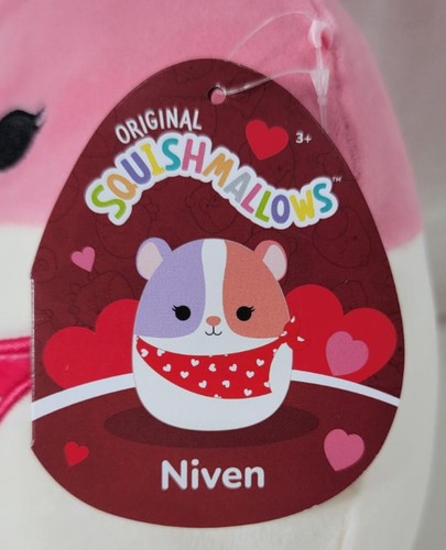 Squishmallows: NIVEN THE GUINEA PIG 8" Valentines, Scarf, Hearts Pink Blue Toy - Picture 3 of 5