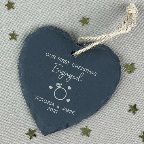 Personalised Our First Christmas Engaged Heart Hanging Decoration Xmas Bauble - Picture 13 of 20