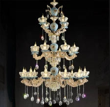 Modern LED K9Crystal Glass Zinc alloy Stair Chandelier Restaurant Ceiling Light
