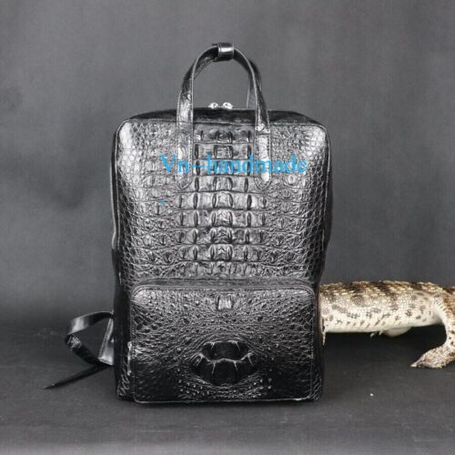 Véritable alligator crocodile cuir noir peau unisexe côté, sac à dos décontracté - Photo 1 sur 12