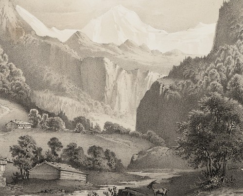 C. HEYN (1834-1906), Lauterbrunnental, Schweizer Alpen, um 1855, Lithographie - Bild 3 von 5