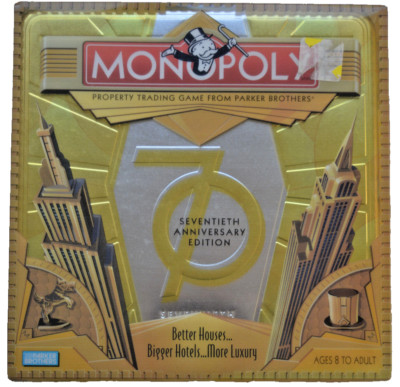 Parker Brothers 70th Anniversary Edition MONOPOLY Game in Tin, w/plastic cov. M-