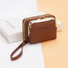 Women's Leather Metal Frame Clasp Coin Change Purse Ladies Zipper ID Card Wallet