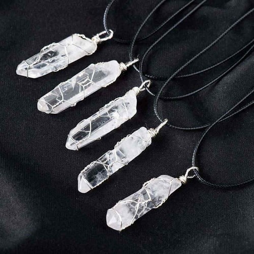 Natural Clear Quartz Crystal Silver Winding Pillar Pendant Healing Reiki Amulet - Picture 8 of 16