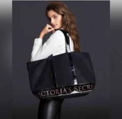 Victoria s Secret Black Weekender Tote Bag Huge Mesh With Logo MSRP $78