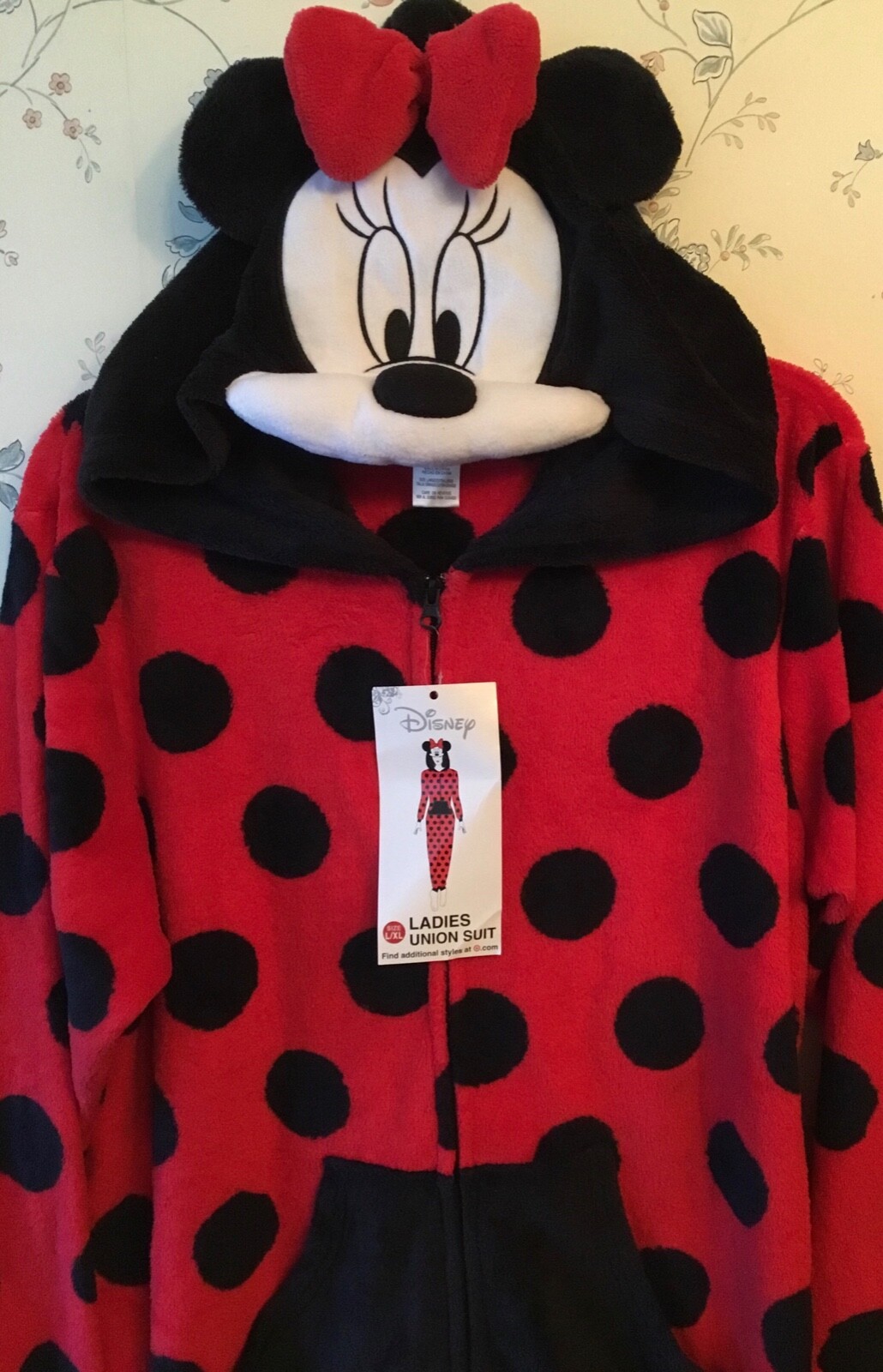 DISNEY Women’s  MINNIE MOUSE Adult Union Suit Fleece Pajamas One Piece  L /  XL image 2