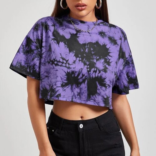 Ladies Blouses O Neck T Shirts Tie Dye Trendy Printed Tee Comfy Womens Clothes - Picture 24 of 29