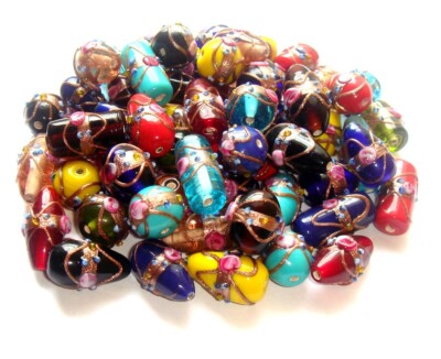 100 Beautiful Wedding Cake Beads, Lamp work Jewelry Beads, Handmade Glass.