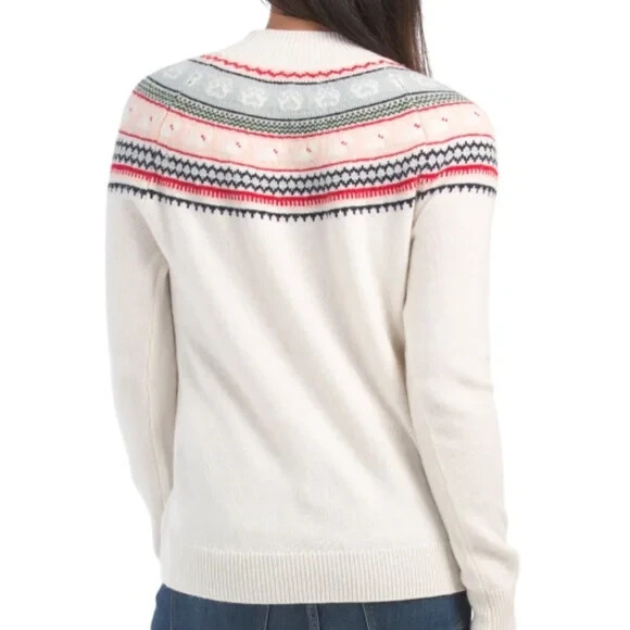 NWT - Tabitha Webb White Fair Isle Lambswool Blend Knit Sweater