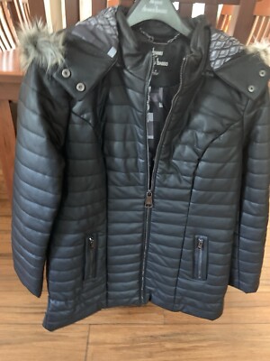 Dennis Basso Quilted Faux Leather Puffer Detachable Hood