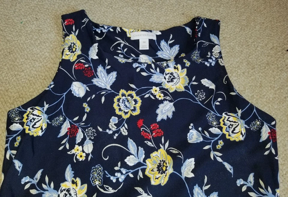 Vestido Mujer-CHARTER CLUB-azul Marino Floral Nylon Elástico Clásico Proeepy-PM Foto 3 de 4