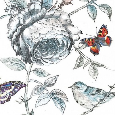 4 SERVIETTEN NAPKINS ROSE BIRD BUTTERFLY 33 X 33 ROSE SCHMETTERLING VOGEL
