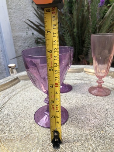 Amethyst and rose cut glass set champagne white & red wine. 12 In Set - Picture 11 of 13
