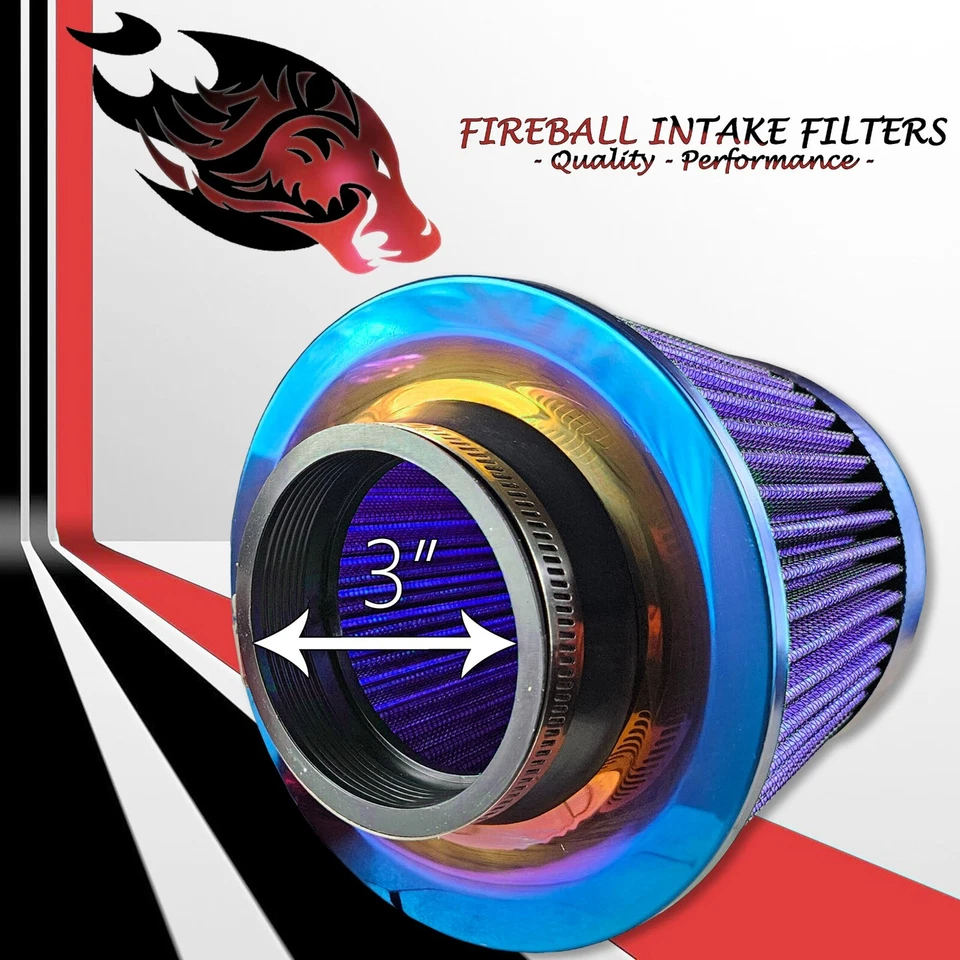 Kit de filtro de entrada de ar frio reutilizável 3" alto desempenho fluxo azul para Nissan - Imagem 3 de 4