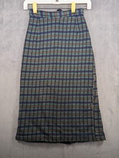 Vintage 60's 70's Knit Plaid Green Skirt Girls Size 10