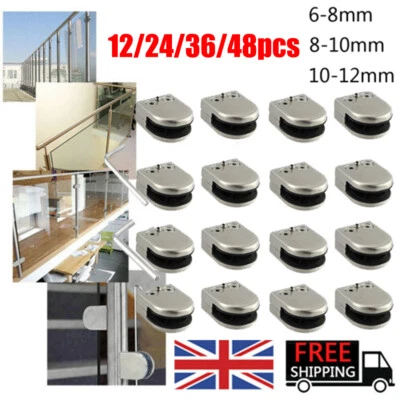 48X Glass Clamp Stainless Steel 304 Clip Flat Back Bracket For Balustrade 6-12MM