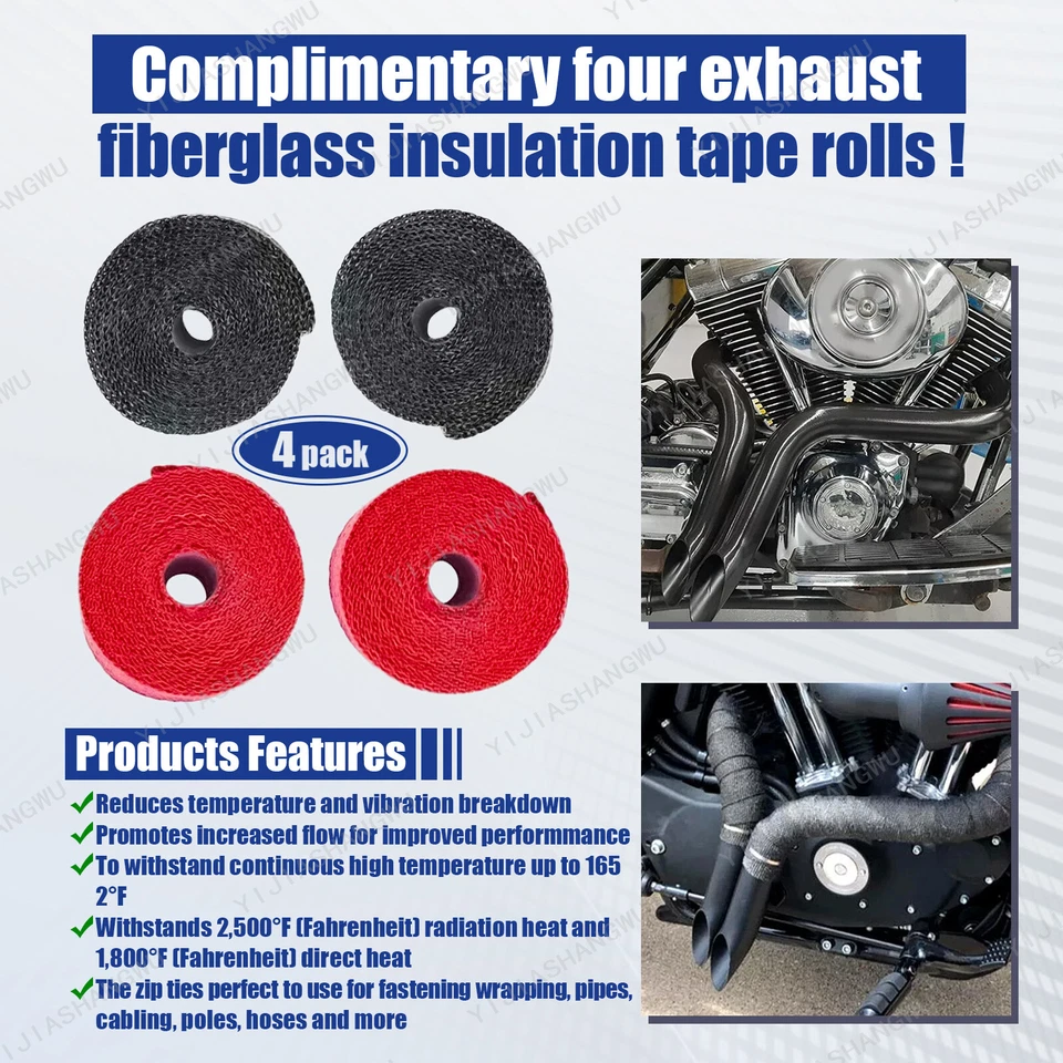 2" LAF Exhaust Pipes w/ Torque Cone for Harley Sportster Softail Black Wrapped Foto 3 de 4