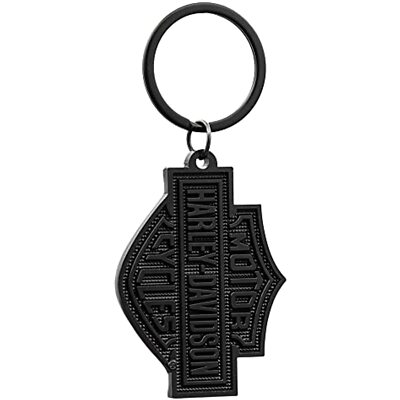 Harley-Davidson Bar and Shield Knurled Black Background Metal Key Chain 4536