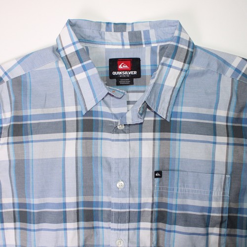 Quiksilver Mens Shirt Size Medium Blue Short Sleeve Button Front Surfing Camp - Picture 4 of 10