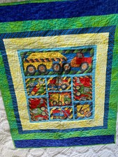 Quilt Patchwork Throw Lap Crib Blanket Wallhanging Home Cotton 34x44 Trucks