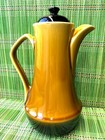 Vintage Ceramic Pottery Glazed Yellow Brown Lidded Tea Coffee Pot Pitcher 9.5"