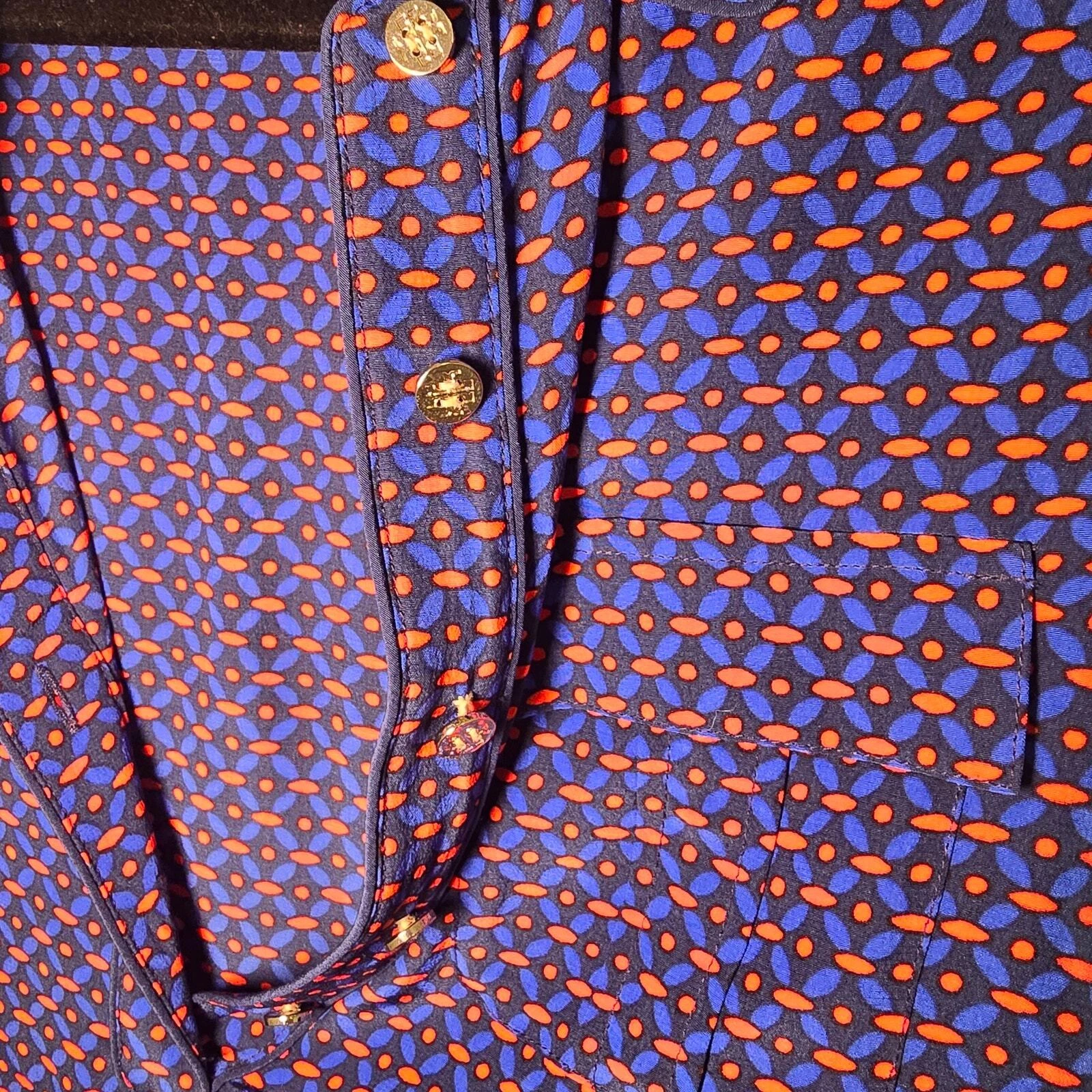 Abito Camicia Tory Burch Seta Rylie Navy Sea Ocho Rios Cintura Taglia 2