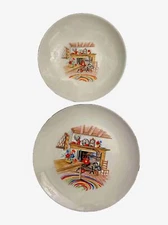 2 Pc Homer Laughlin Colonial Kitchen  Rhythm Dinner Plate Bowl Fireplace 10”  5”