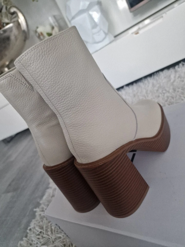 Aldo Plateau echt-leder High Heel Stiefel Stiefeletten Beige Ecru Platform 37,5 - Bild 3 von 4