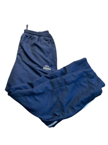 Lonsdale Mens Blue Track Pants 2XL Drawstring Elastic Waist Two White Stripes