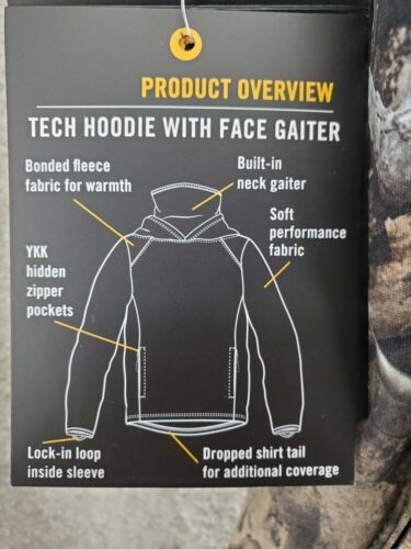Mossy Oak Men's Size 38-40 Tech Hoodie w/Face Gaiter Zipper Pockets, Camo NWT - Picture 8 of 9