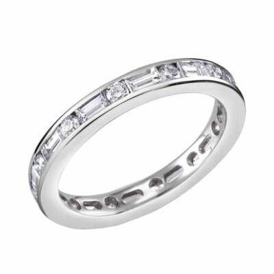 1ct Baguette Simulated Diamond Wedding Band Full Eternity White Gold Plated