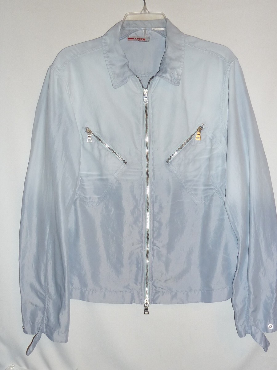 $2300 Prada Womens Medium Baby Powder Blue Washed Street Jacket