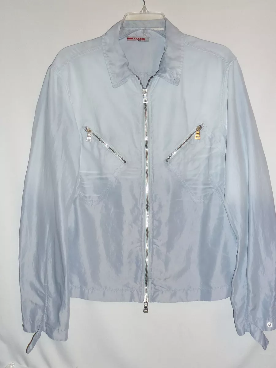 2300 Prada Womens Medium Baby Powder Blue Washed Street Jacket