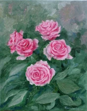 Pink Garden Roses Original Oil Painting Canvas 16x20 Hand Painted JSArt