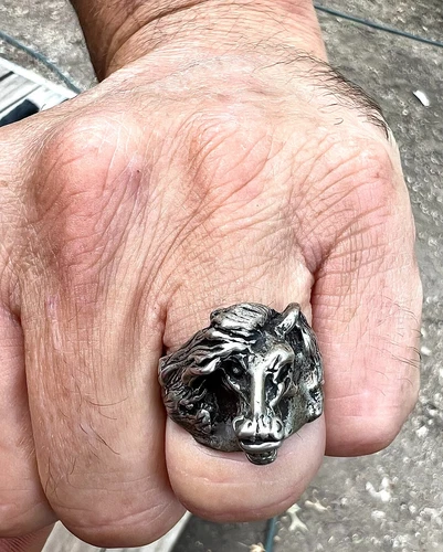 Vintage Size 10.25 Stirling Silver 3D Wild Horse Head Punk Rock Men's Biker Ring