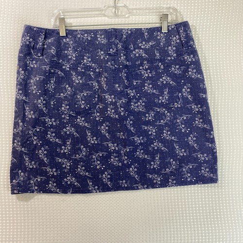 Womens Skirt ANN TAYLOR LOFT SZ 14 Blue & White Stretch Floral Cotton Blend - Picture 5 of 7