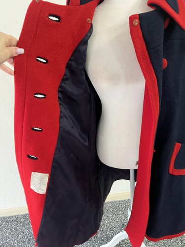 Vintage YOUTHCRAFT 60s Red Wool Pea Coat Trench w/ Navy Trim ~Stunning! size S/M - Bild 7 von 9