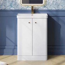 Image of Nuie Core Floor Standing 2-Door Vanity Unit Thin Edge Basin 600mm Gloss White