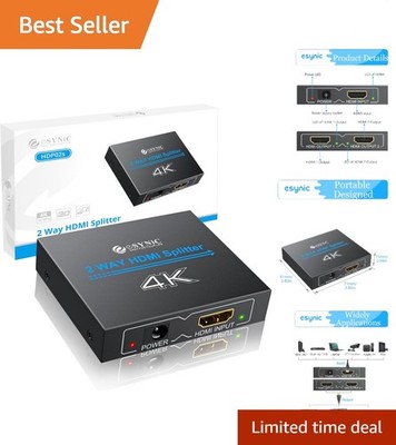 Portable 4K/30HZ HDMI Splitter Plug&Play 2 Way HDMI Splitter 1 in 2 Out [Only...