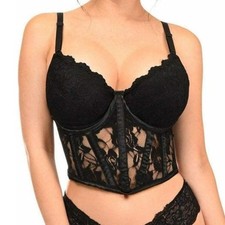 Daisy Corset Lavish Black Sheer Lace Underwire Waist Cincher Gothic Boudoir Date