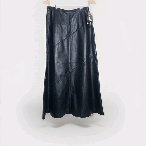 Clothes by Revue schwarz Lammleder Moto Boho A-Linie Maxirock Größe 8