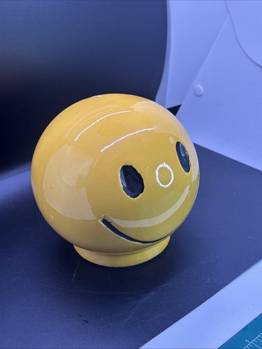 Vintage McCoy Smiley Gesicht schöne Tagesbank Keramik gelb, original Metallstopfen 70er - Bild 2 von 10