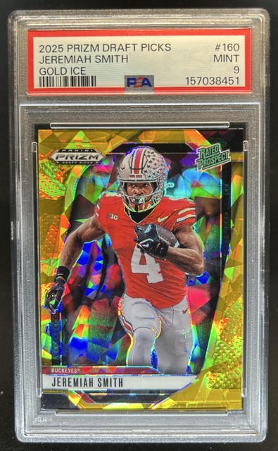 2025 Panini Prizm Draft Picks Jeremiah Smith Gold Ice Rated Prospect #160 PSA 9