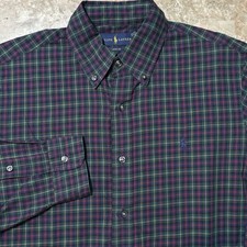 Polo Ralph Lauren Shirt Mens Small Green Long Sleeve Button Windowpane Check