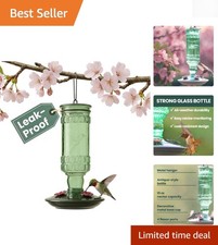 Stunning Hanging Hummingbird Feeder with Green Glass Brushed Nickel Base