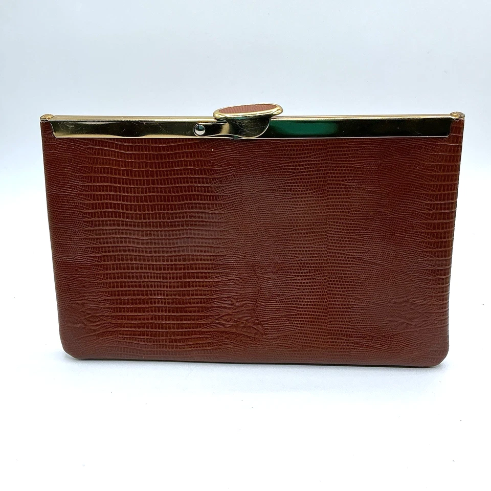 Bolso sin asas de cuero en relieve Etra marrón lagarto vintage SIN CORREAS Foto 3 de 4