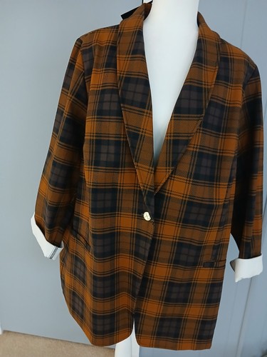 IMAN Womens Blazer Single Breasted Tartan Plaid Jacket Office Stretch 2X NWT.FL - Picture 1 of 11
