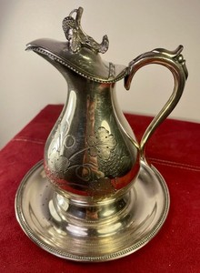 Silver Pitcherr & Saucer Aesthetic Movement - Engraved Grape & Leaf Design