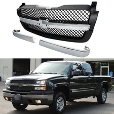 Chrome Black Front Bumper Grille For 2003-2007 Chevrolet Silverado 1500 2500 HD